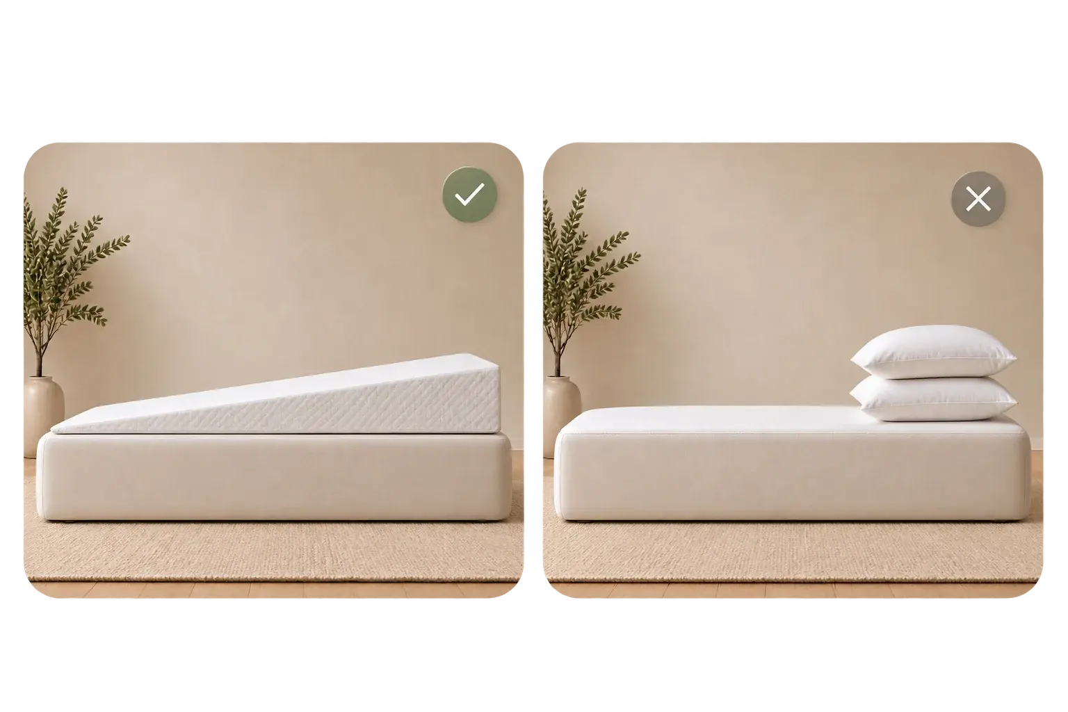 Visual comparison of RA7A Reflux Mattress Topper continuous elevation vs stacking pillows